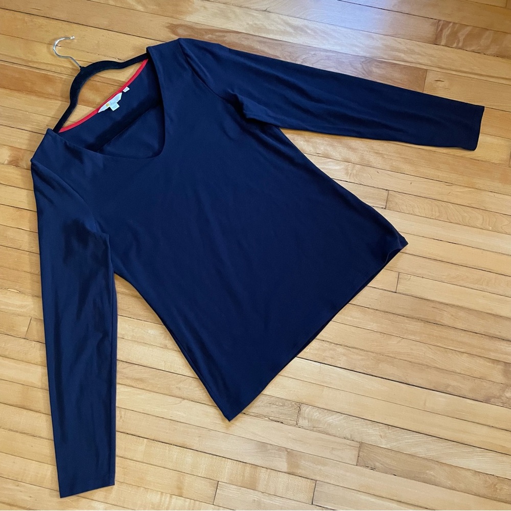 BODEN Double Layer V-Neck Long Sleeve Top Tee T-Shirt Cotton Stretch Navy